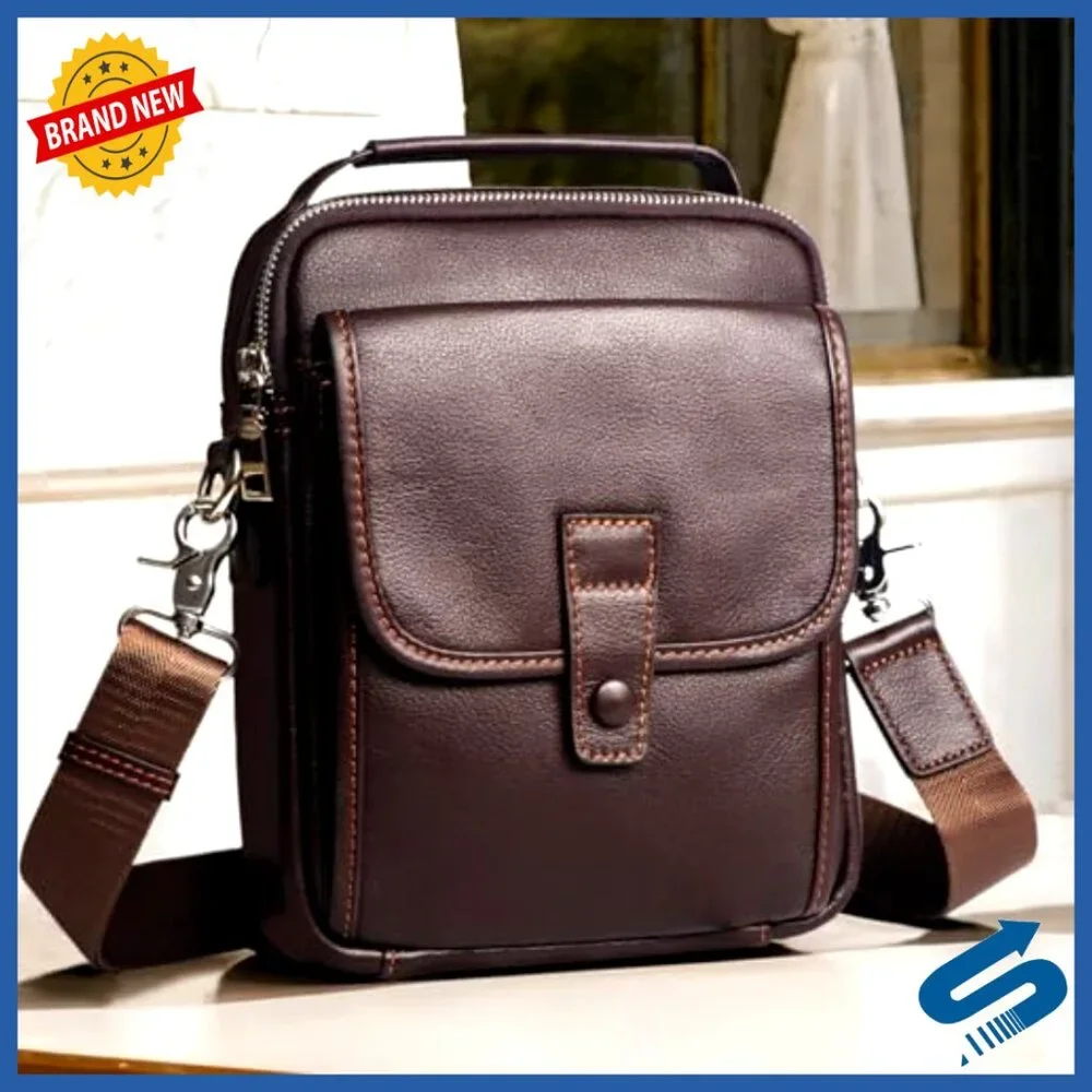 Leather Messenger Bag Crossbody Sling Travel Daypack Magnetic Buckle